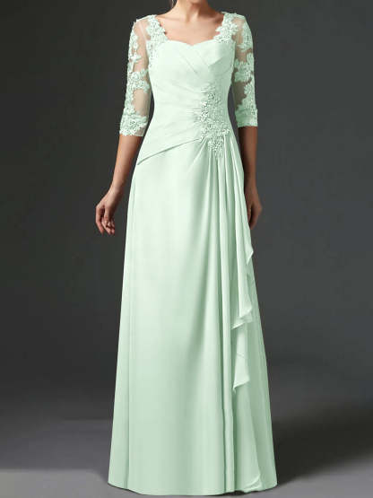 Floor-Length A-Line Princess Gown with Square Neck and Half Sleeves-BMbridal