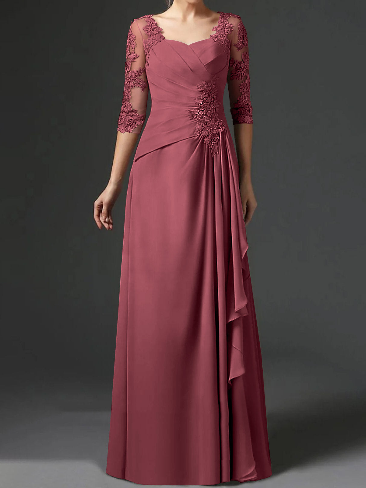 Floor-Length A-Line Princess Gown with Square Neck and Half Sleeves-BMbridal