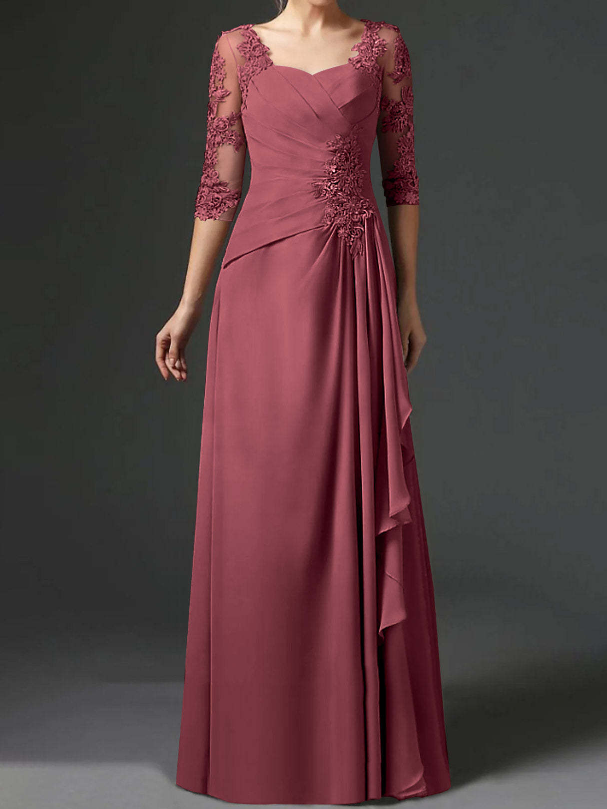 Floor-Length A-Line Princess Gown with Square Neck and Half Sleeves-BMbridal