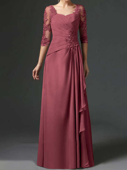 Floor-Length A-Line Princess Gown with Square Neck and Half Sleeves-BMbridal