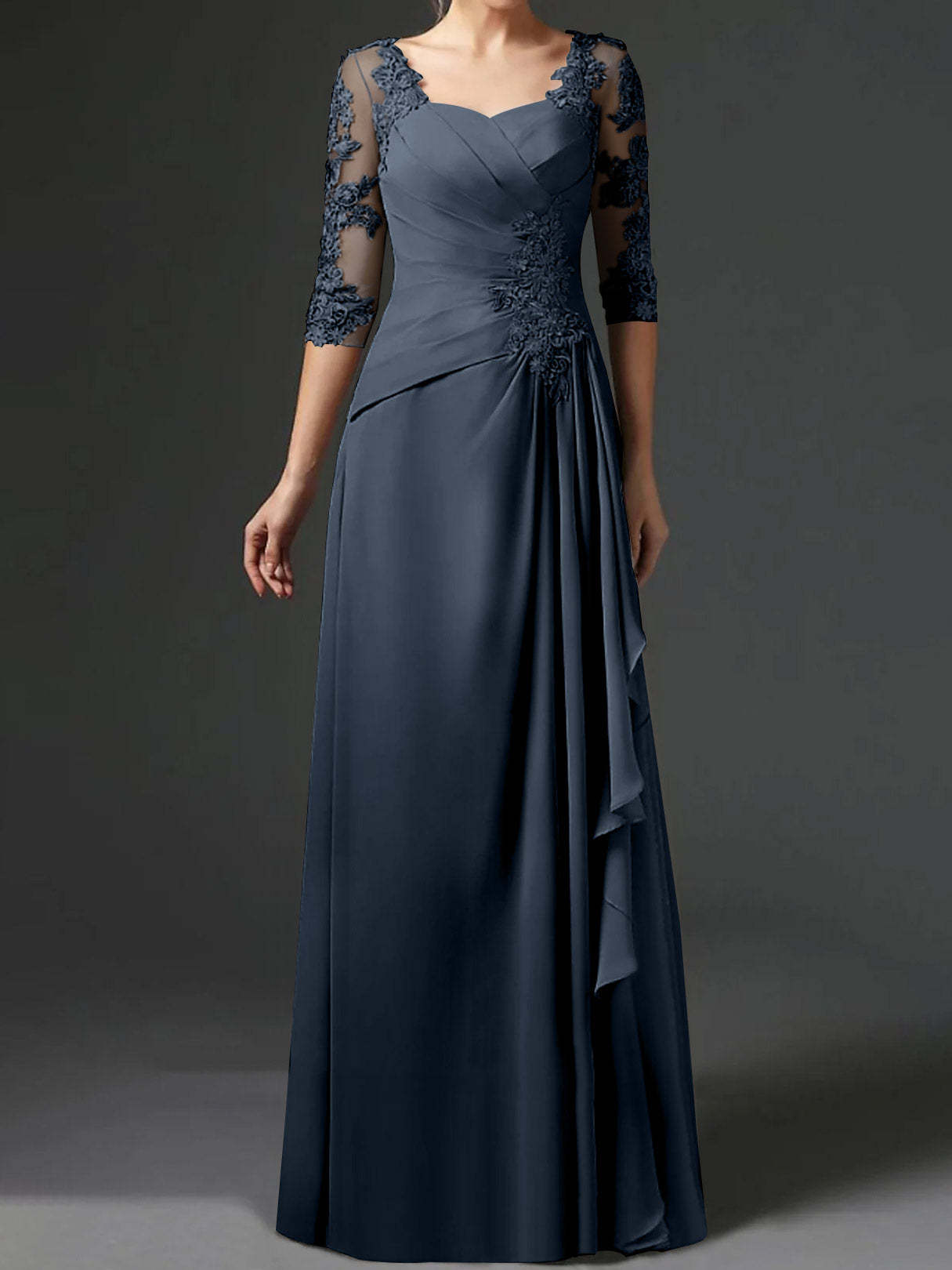 Floor-Length A-Line Princess Gown with Square Neck and Half Sleeves-BMbridal