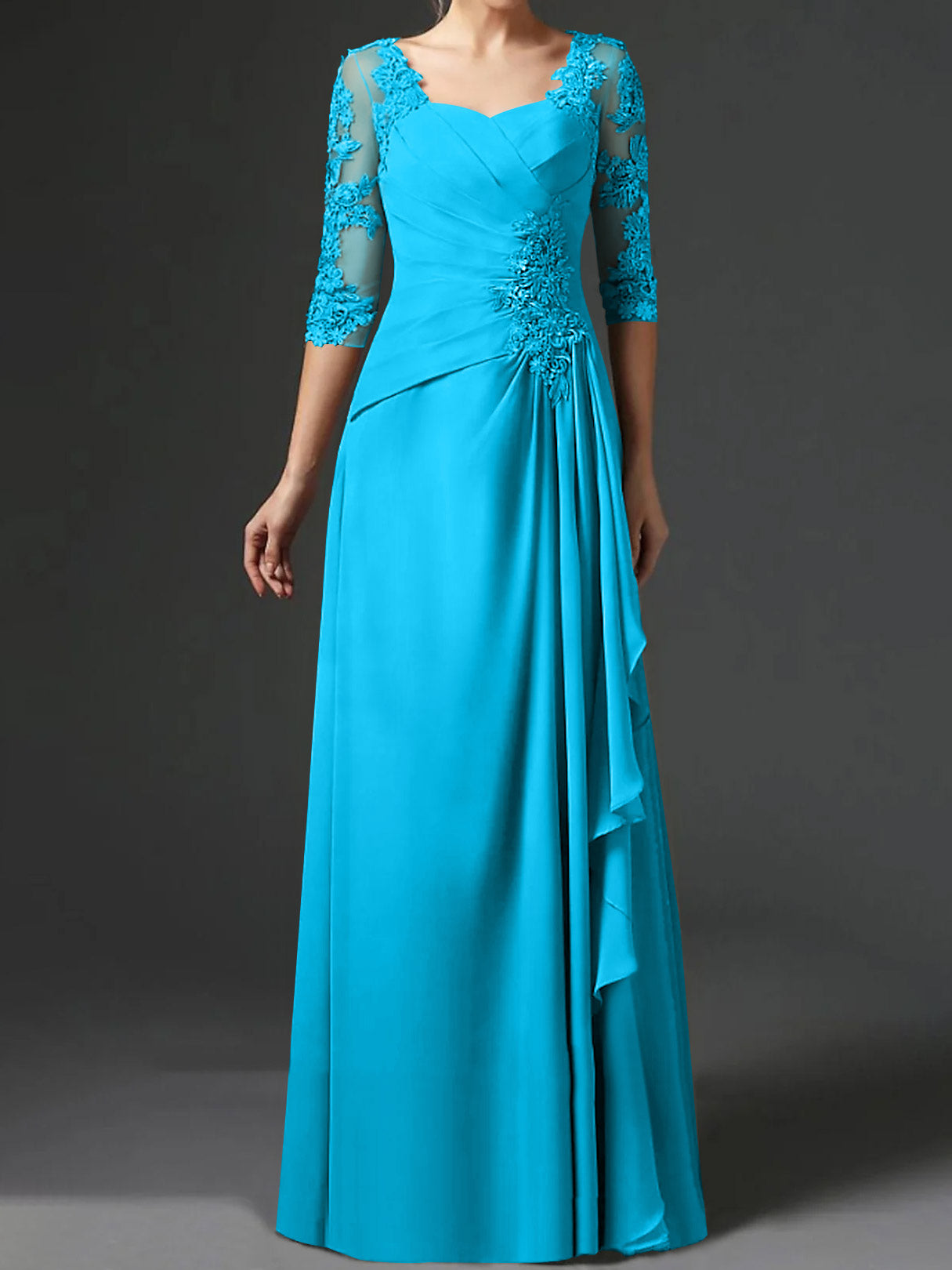 Floor-Length A-Line Princess Gown with Square Neck and Half Sleeves-BMbridal