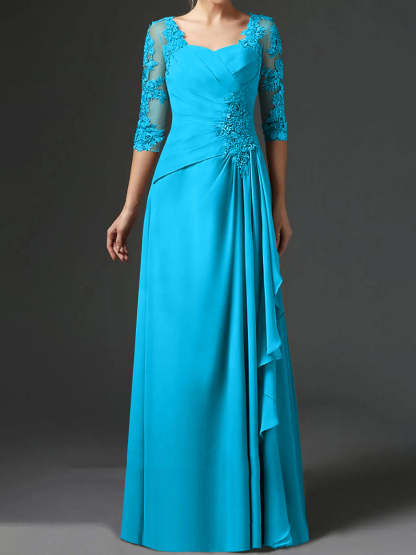 Floor-Length A-Line Princess Gown with Square Neck and Half Sleeves-BMbridal