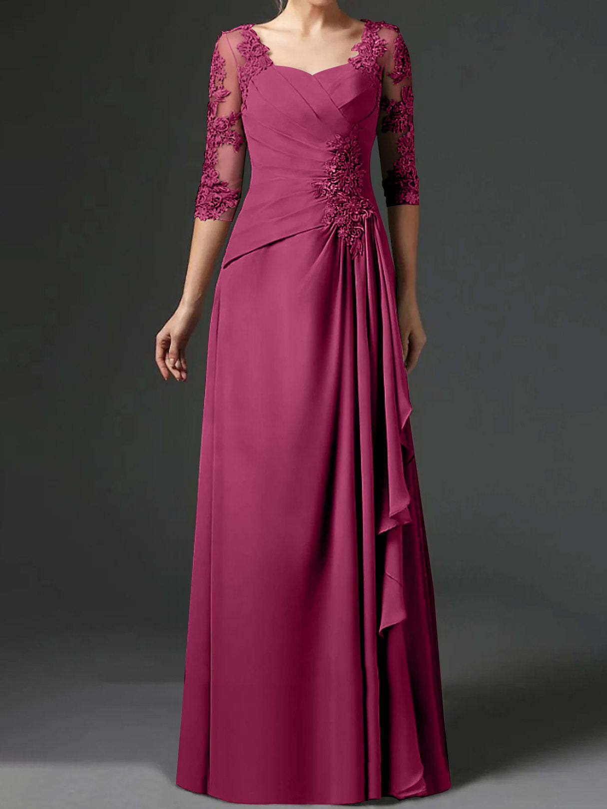 Floor-Length A-Line Princess Gown with Square Neck and Half Sleeves-BMbridal