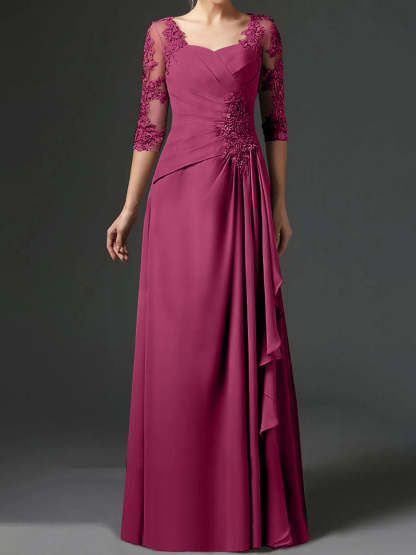 Floor-Length A-Line Princess Gown with Square Neck and Half Sleeves-BMbridal