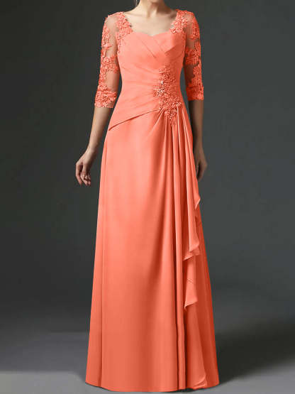 Floor-Length A-Line Princess Gown with Square Neck and Half Sleeves-BMbridal