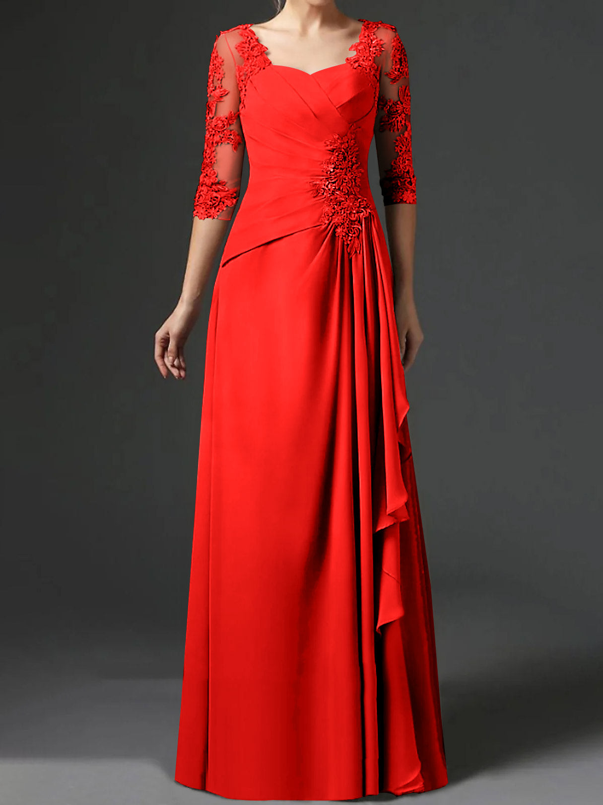 Floor-Length A-Line Princess Gown with Square Neck and Half Sleeves-BMbridal