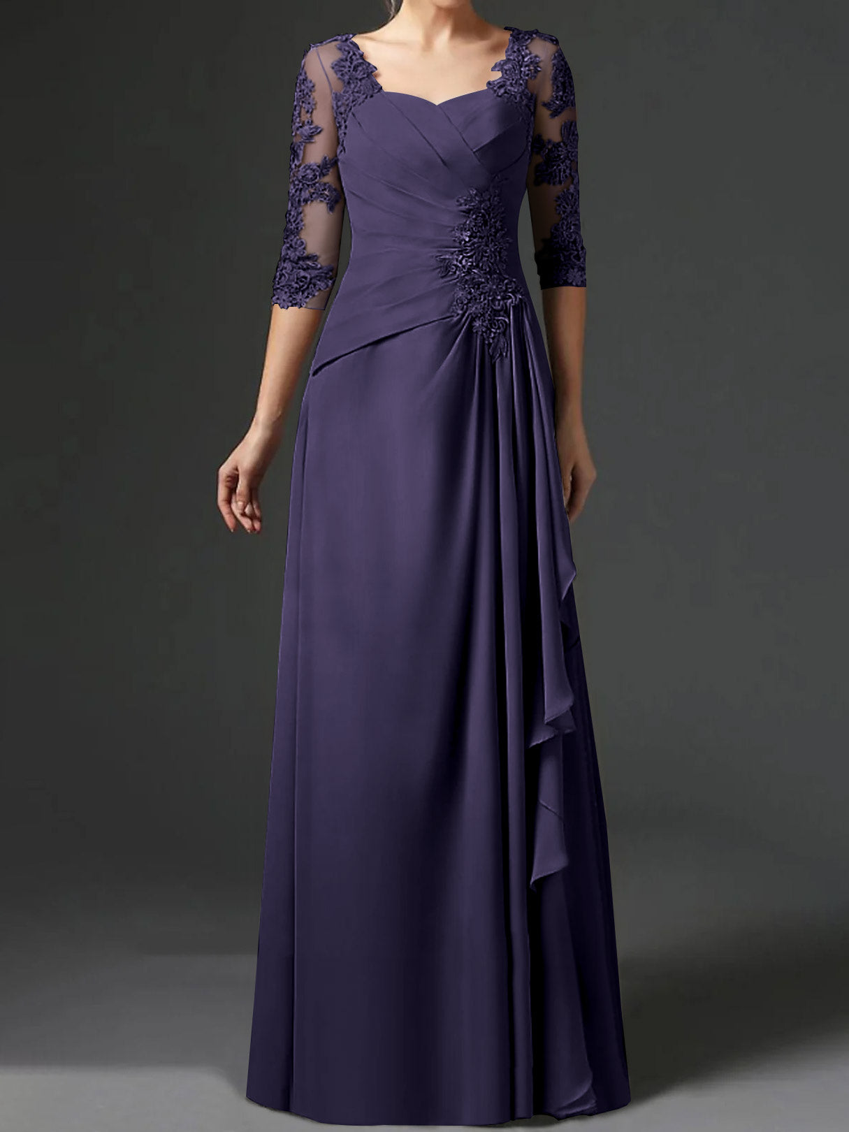 Floor-Length A-Line Princess Gown with Square Neck and Half Sleeves-BMbridal