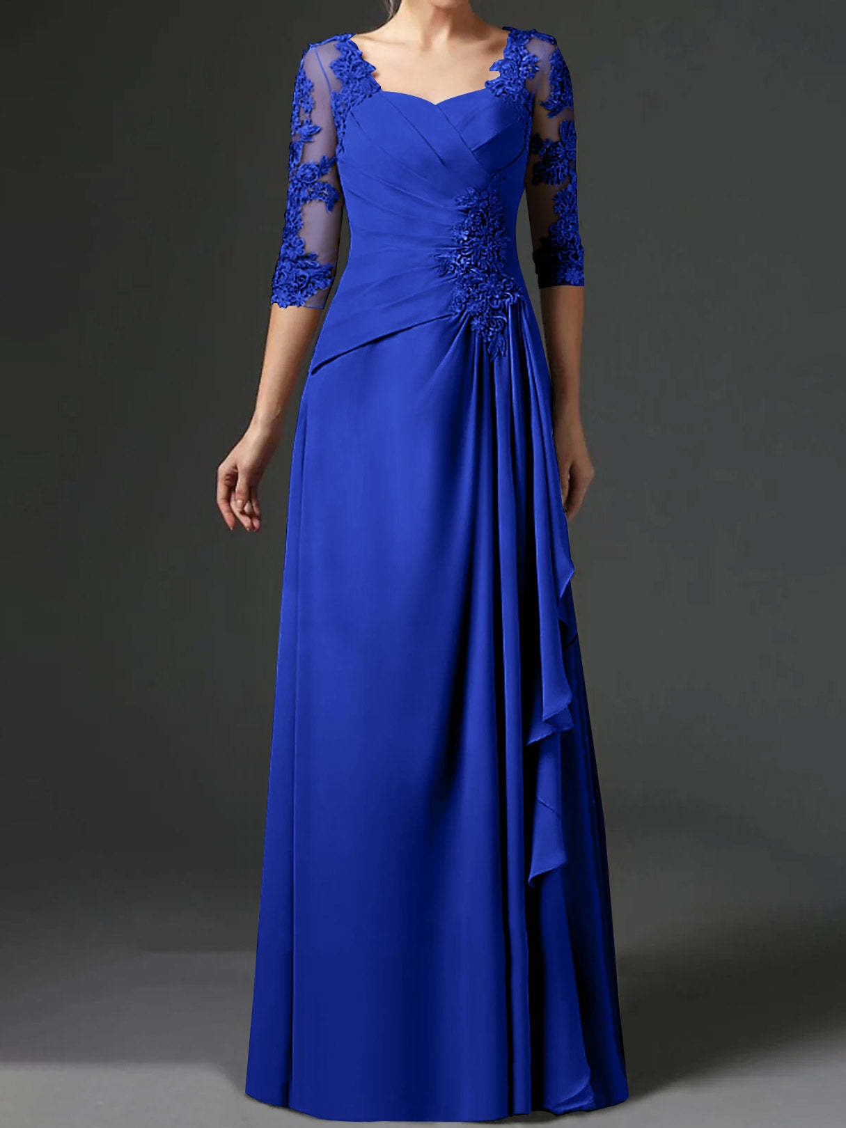 Floor-Length A-Line Princess Gown with Square Neck and Half Sleeves-BMbridal