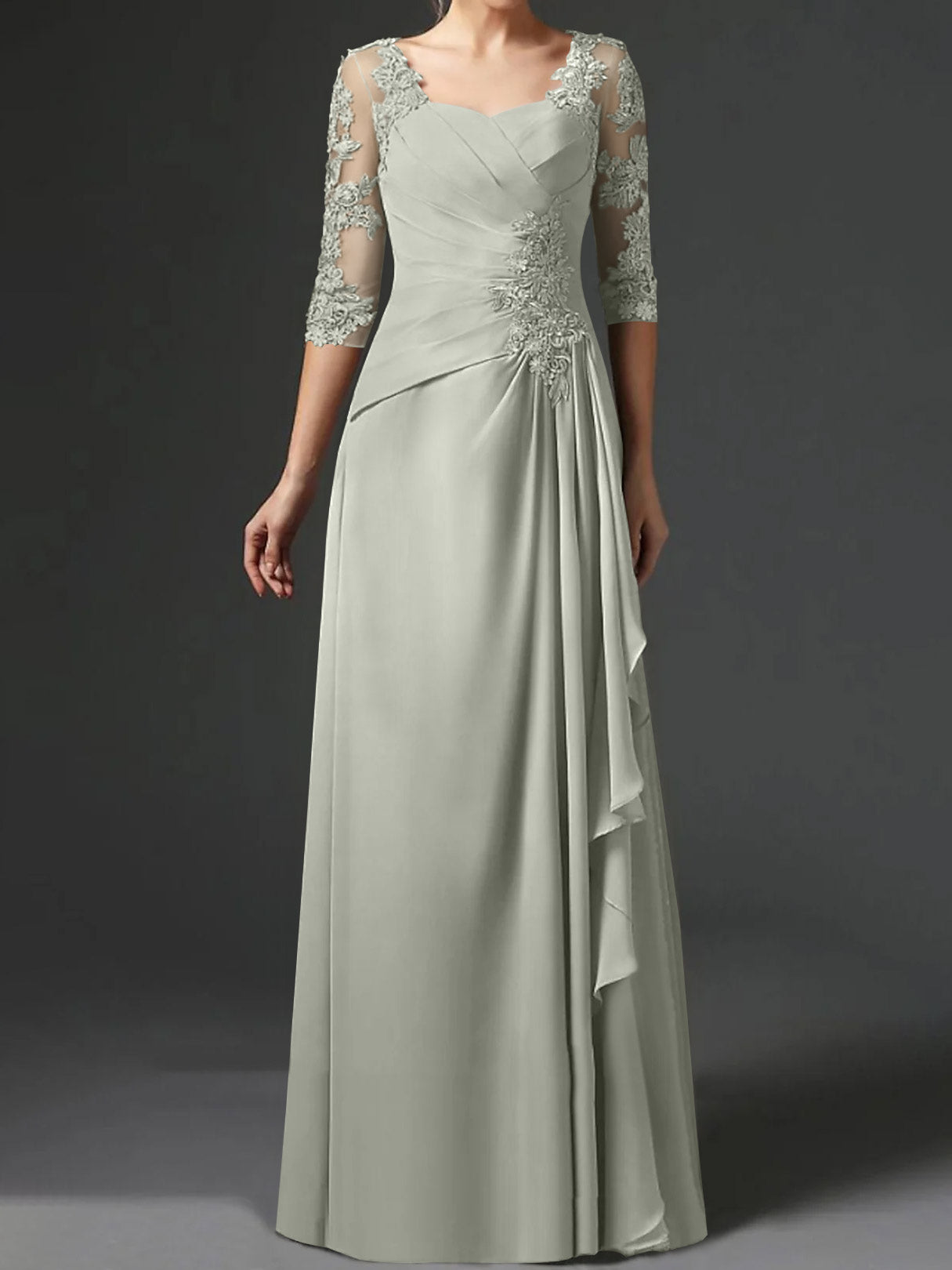 Floor-Length A-Line Princess Gown with Square Neck and Half Sleeves-BMbridal