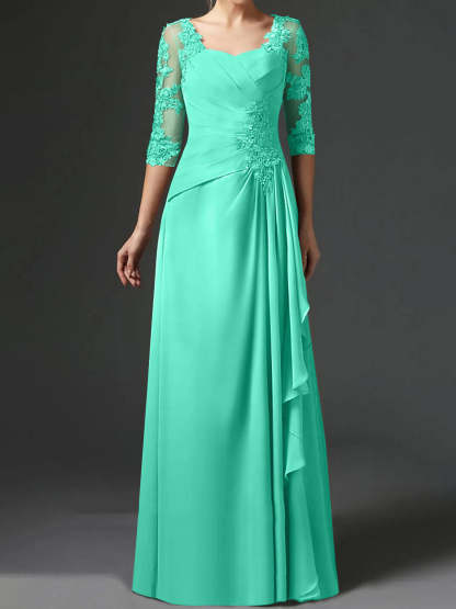Floor-Length A-Line Princess Gown with Square Neck and Half Sleeves-BMbridal