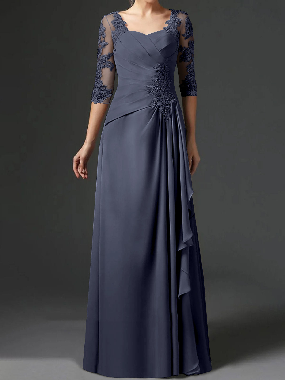 Floor-Length A-Line Princess Gown with Square Neck and Half Sleeves-BMbridal