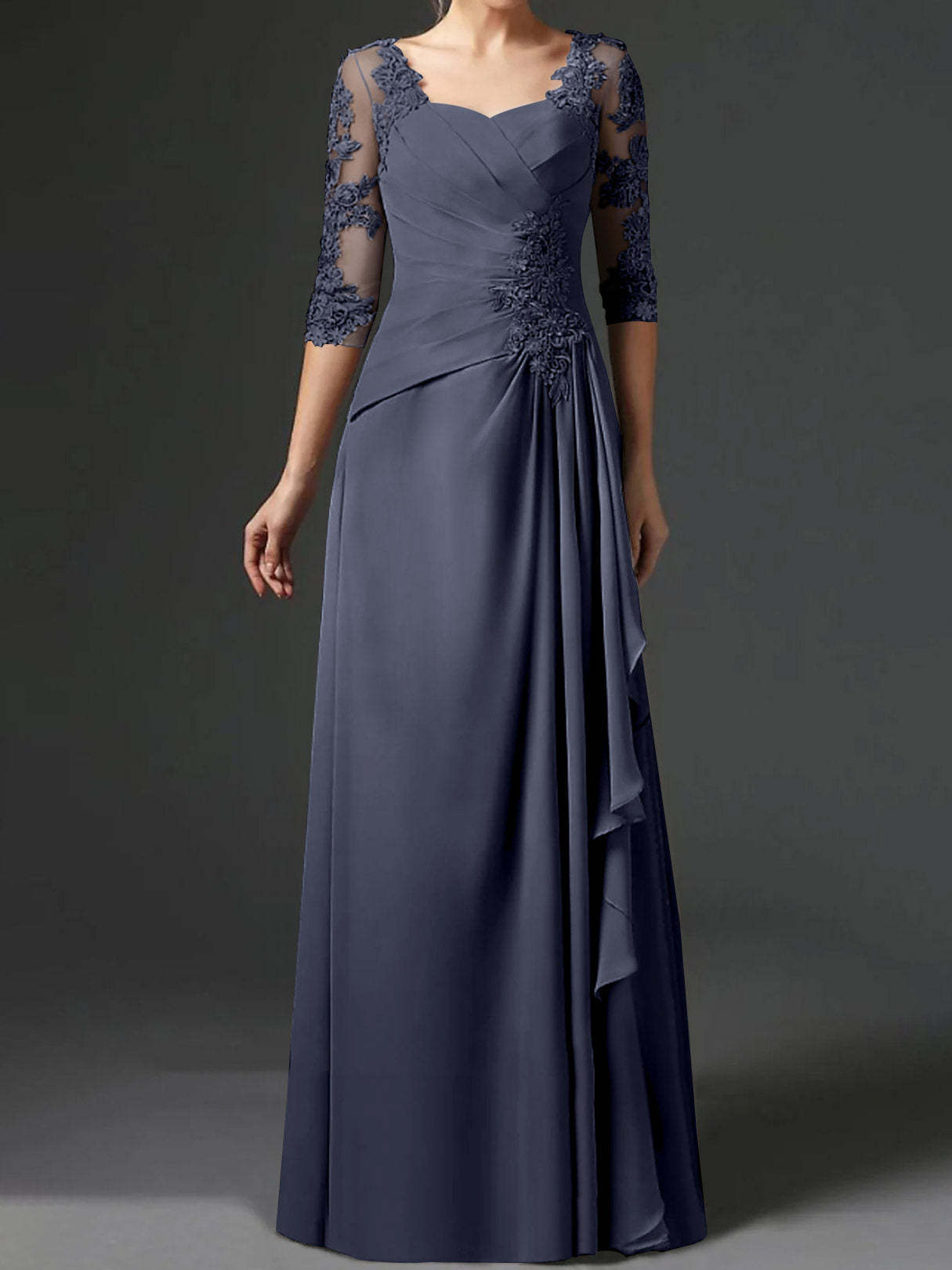 Floor-Length A-Line Princess Gown with Square Neck and Half Sleeves-BMbridal