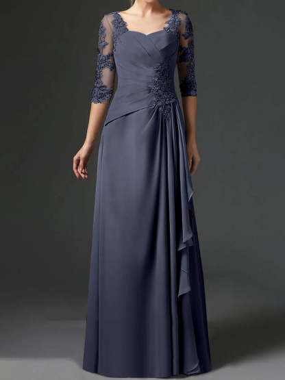 Floor-Length A-Line Princess Gown with Square Neck and Half Sleeves-BMbridal