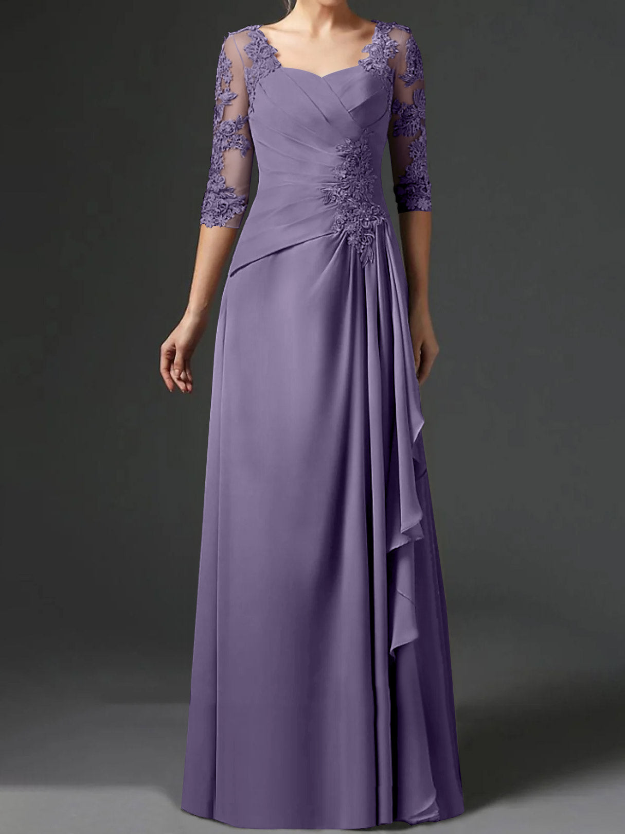 Floor-Length A-Line Princess Gown with Square Neck and Half Sleeves-BMbridal