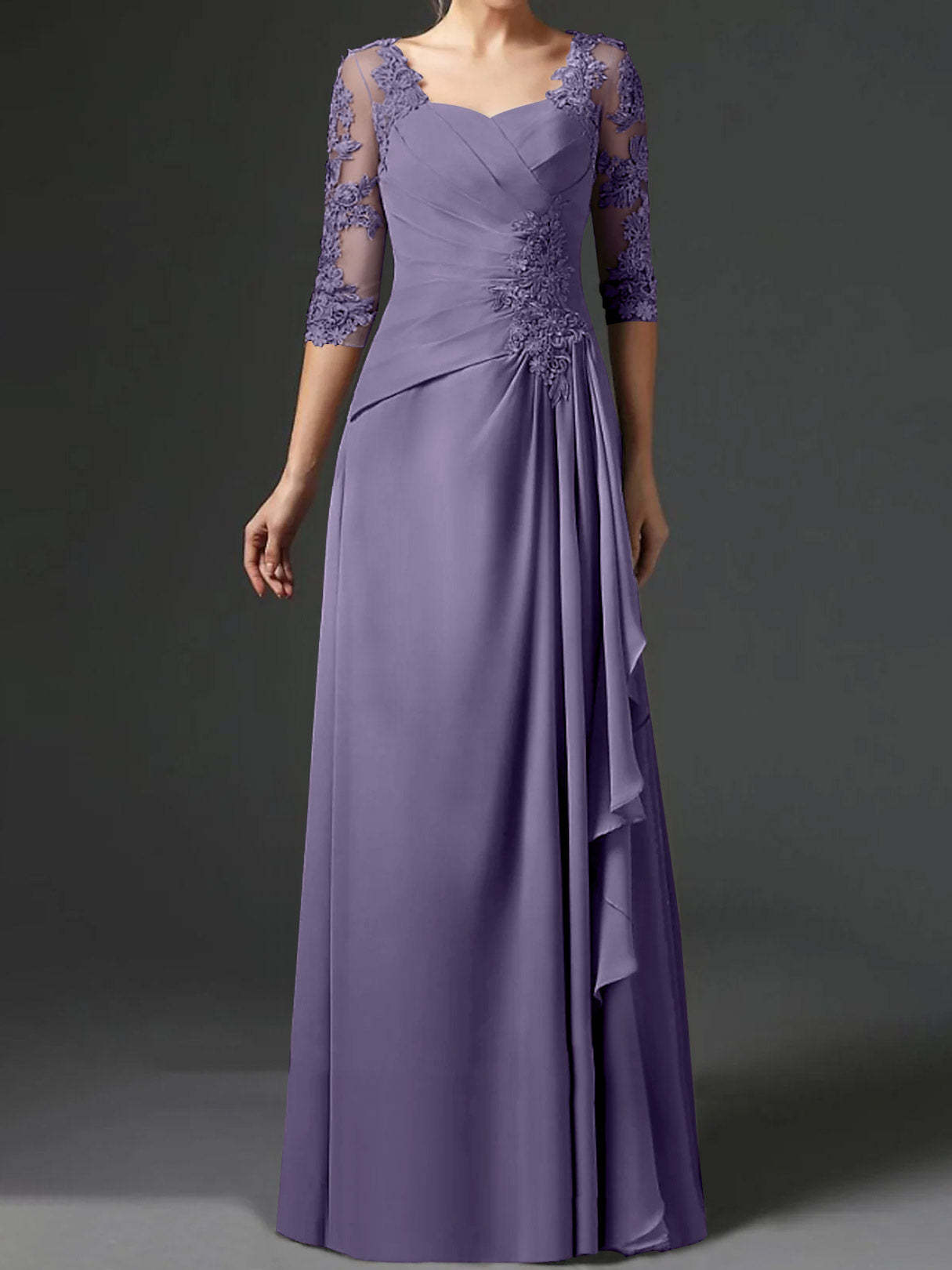 Floor-Length A-Line Princess Gown with Square Neck and Half Sleeves-BMbridal
