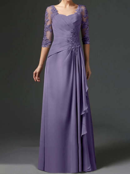 Floor-Length A-Line Princess Gown with Square Neck and Half Sleeves-BMbridal