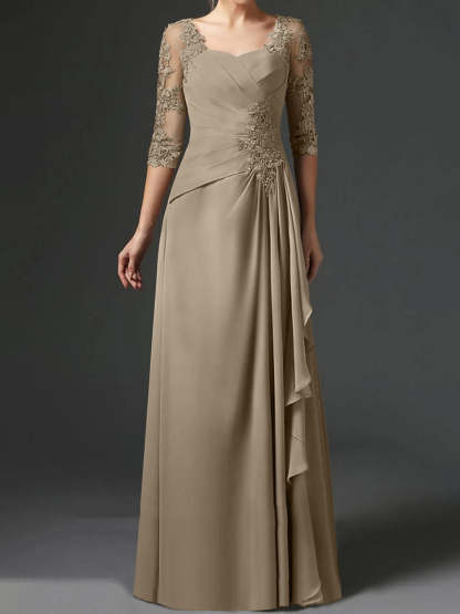 Floor-Length A-Line Princess Gown with Square Neck and Half Sleeves-BMbridal