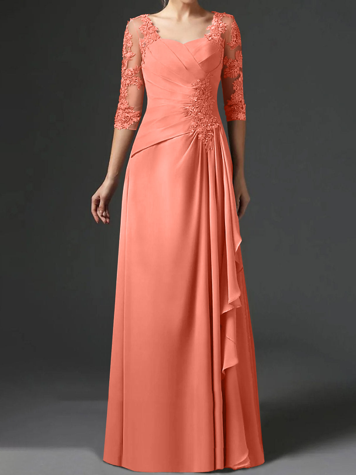 Floor-Length A-Line Princess Gown with Square Neck and Half Sleeves-BMbridal