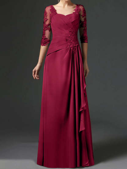 Floor-Length A-Line Princess Gown with Square Neck and Half Sleeves-BMbridal