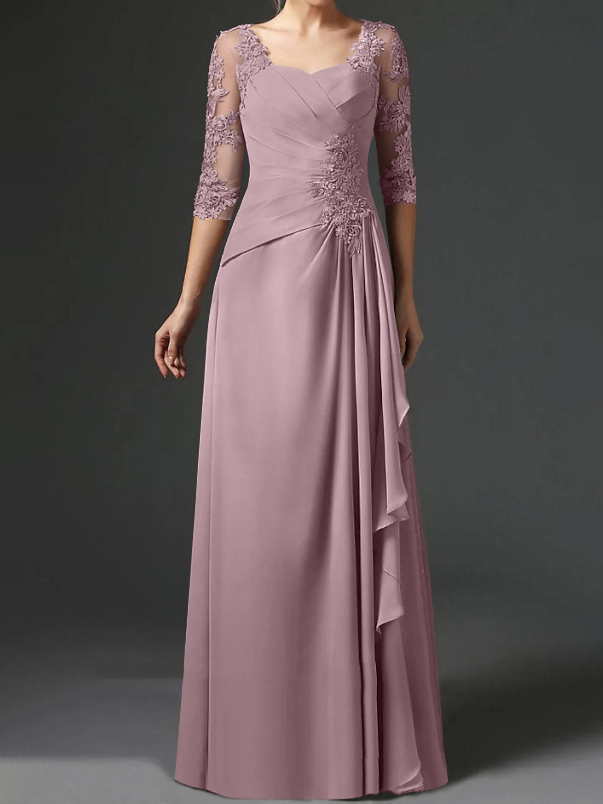Floor-Length A-Line Princess Gown with Square Neck and Half Sleeves-BMbridal