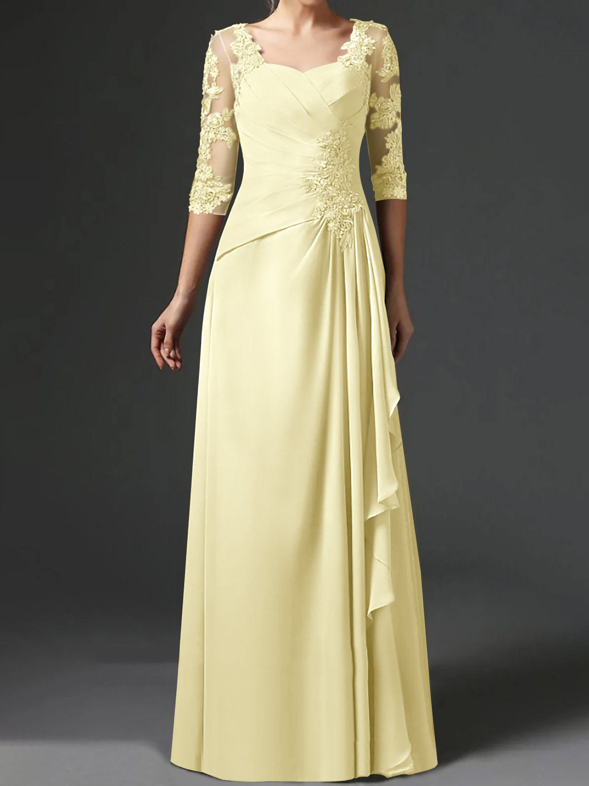 Floor-Length A-Line Princess Gown with Square Neck and Half Sleeves-BMbridal