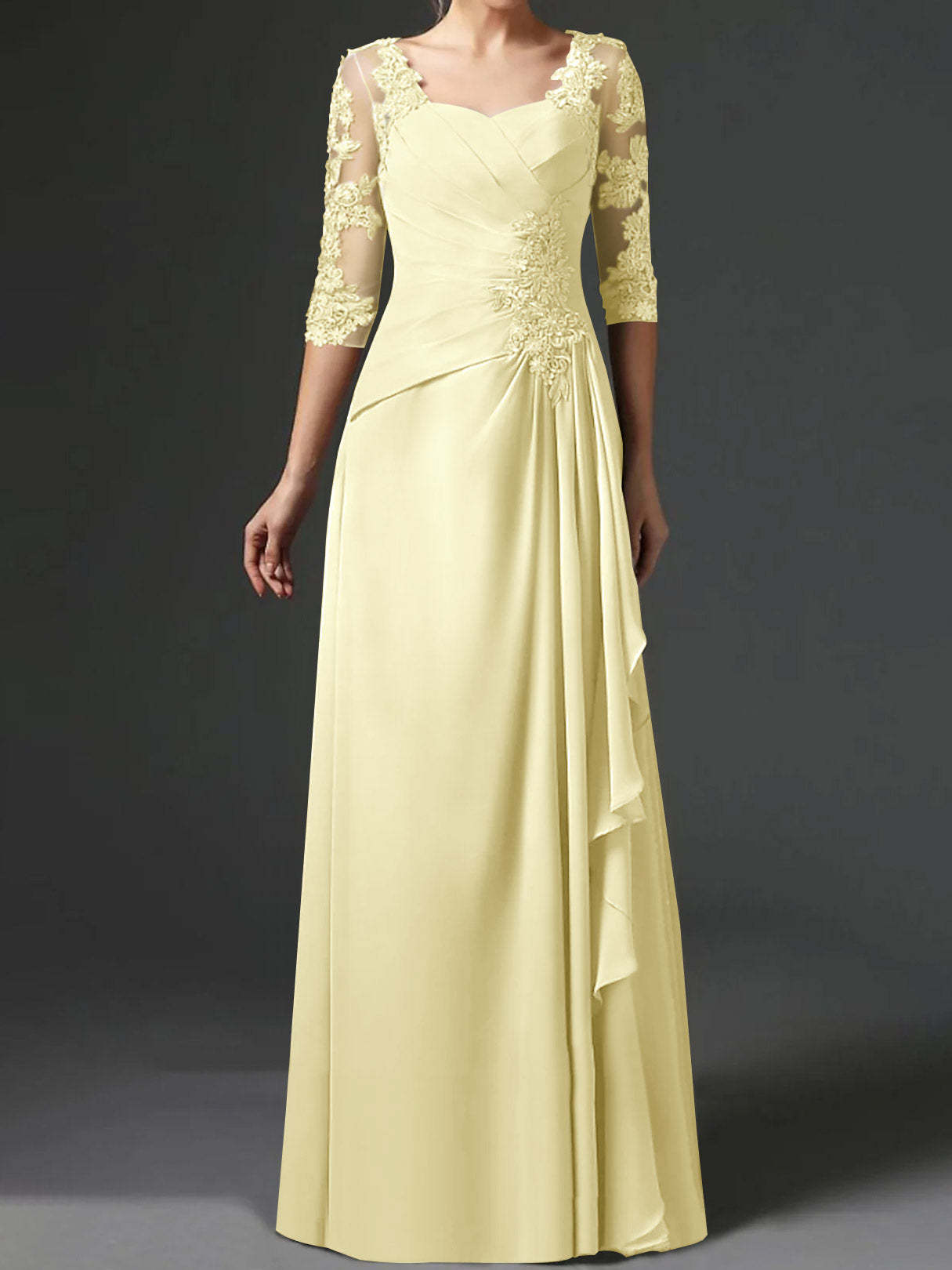 Floor-Length A-Line Princess Gown with Square Neck and Half Sleeves-BMbridal