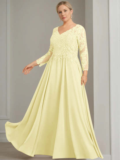 V-Neck A-Line Princess Gown with 3/4 Sleeves and Sequins for Plus-Size Mother of the Bride-BMbridal