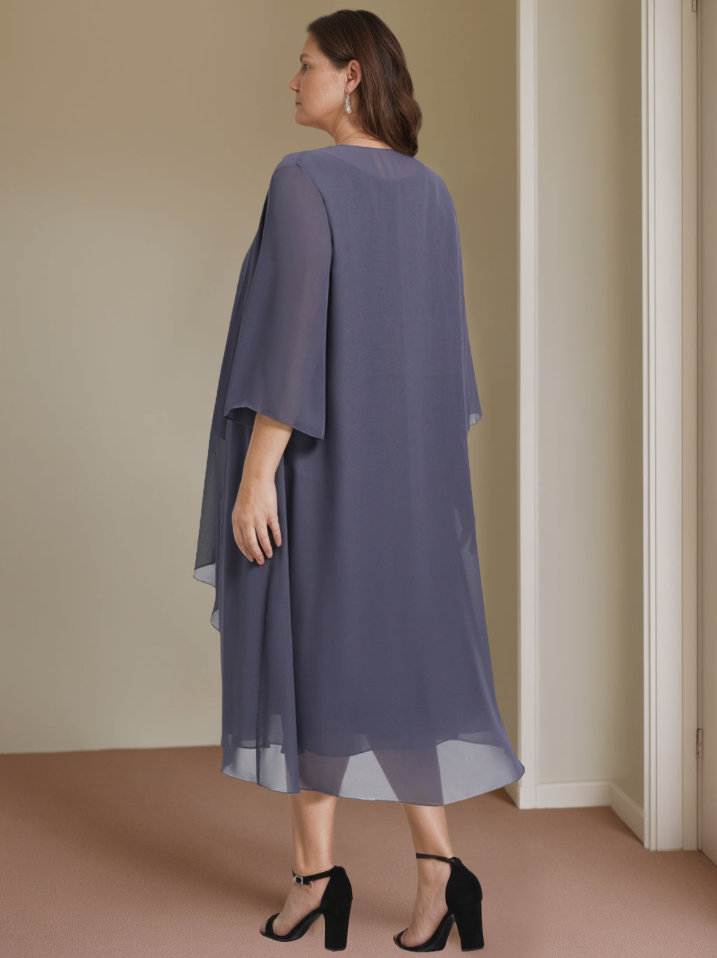Plus Size Knee-Length Mother of the Bride A-Line Dress with Scoop Neck and Beading-BMbridal