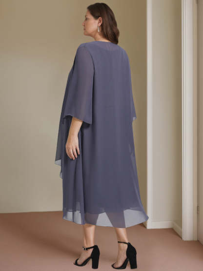 Plus Size Knee-Length Mother of the Bride A-Line Dress with Scoop Neck and Beading-BMbridal