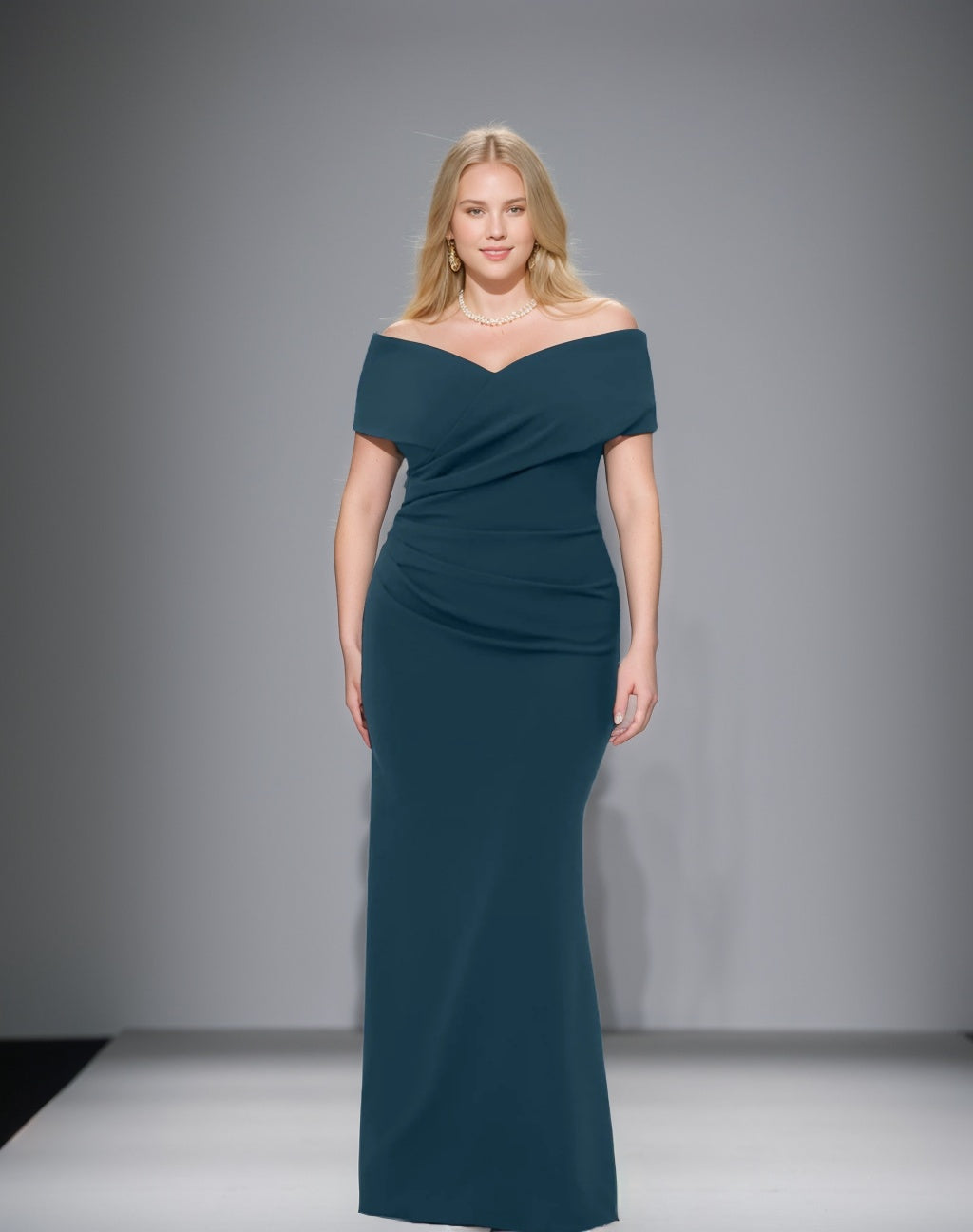 Plus Size Off-the-Shoulder Mermaid Trumpet Sleeveless Mother Of The Bride Floor-Length Dress-BMbridal
