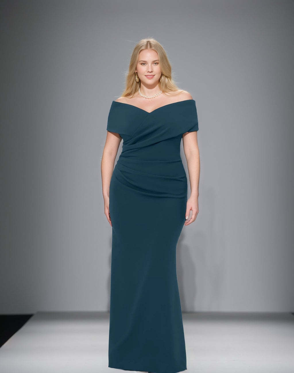 Plus Size Off-the-Shoulder Mermaid Trumpet Sleeveless Mother Of The Bride Floor-Length Dress-BMbridal