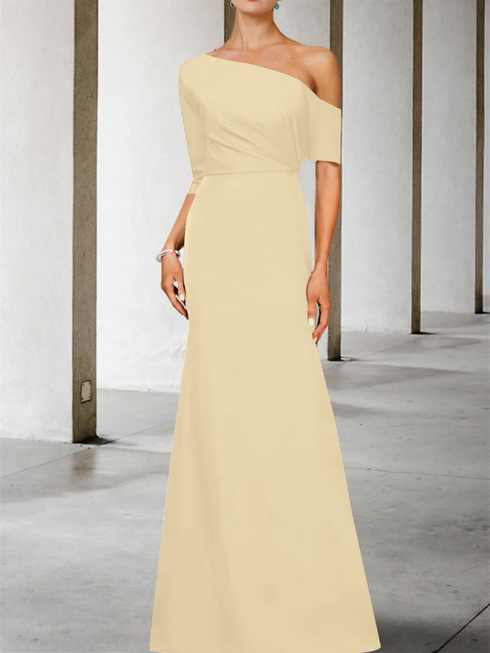 One-Shoulder A-Line Princess Gown with 3/4 Sleeves for the Mother of the Bride-BMbridal