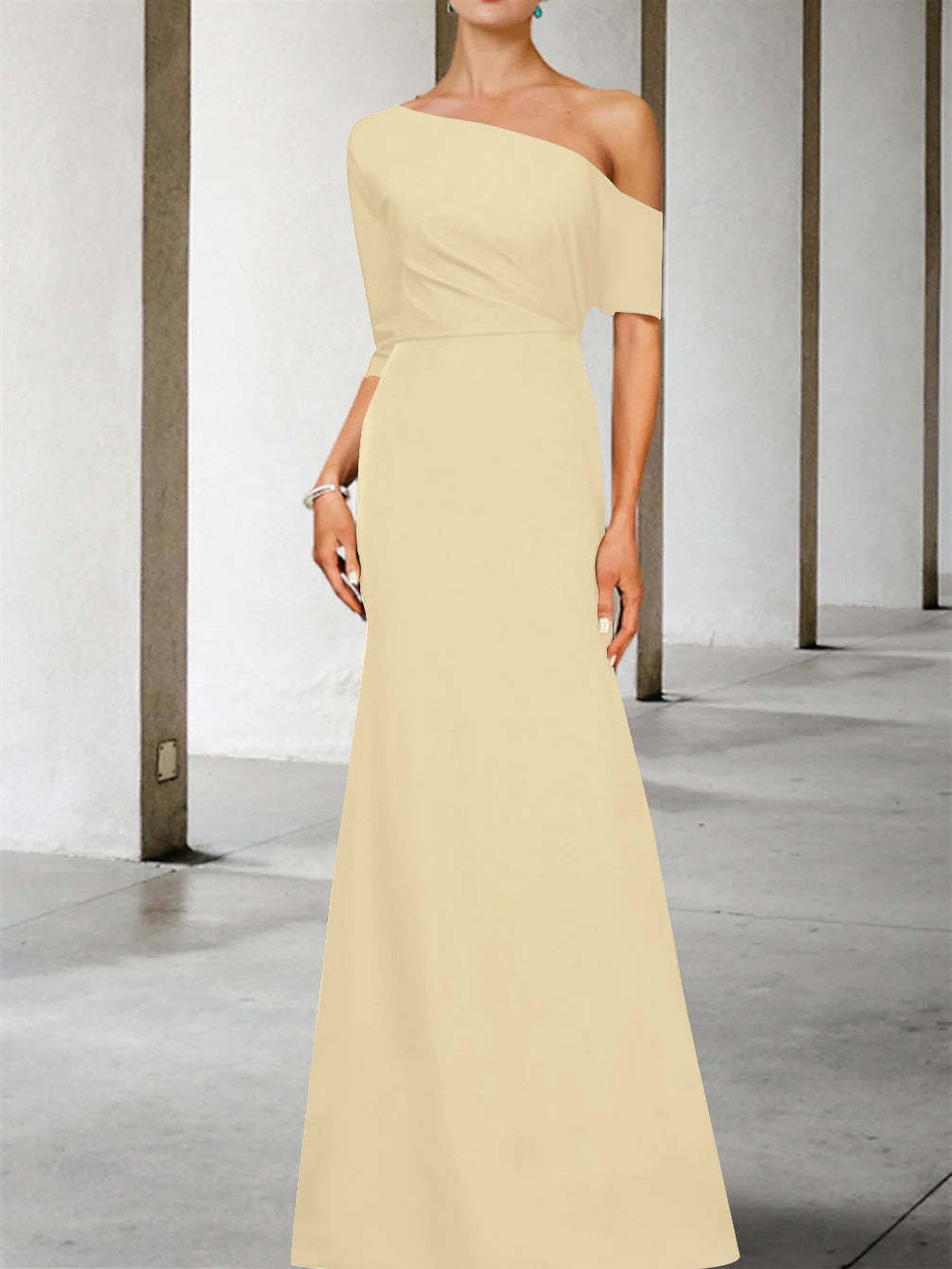 One-Shoulder A-Line Princess Gown with 3/4 Sleeves for the Mother of the Bride-BMbridal