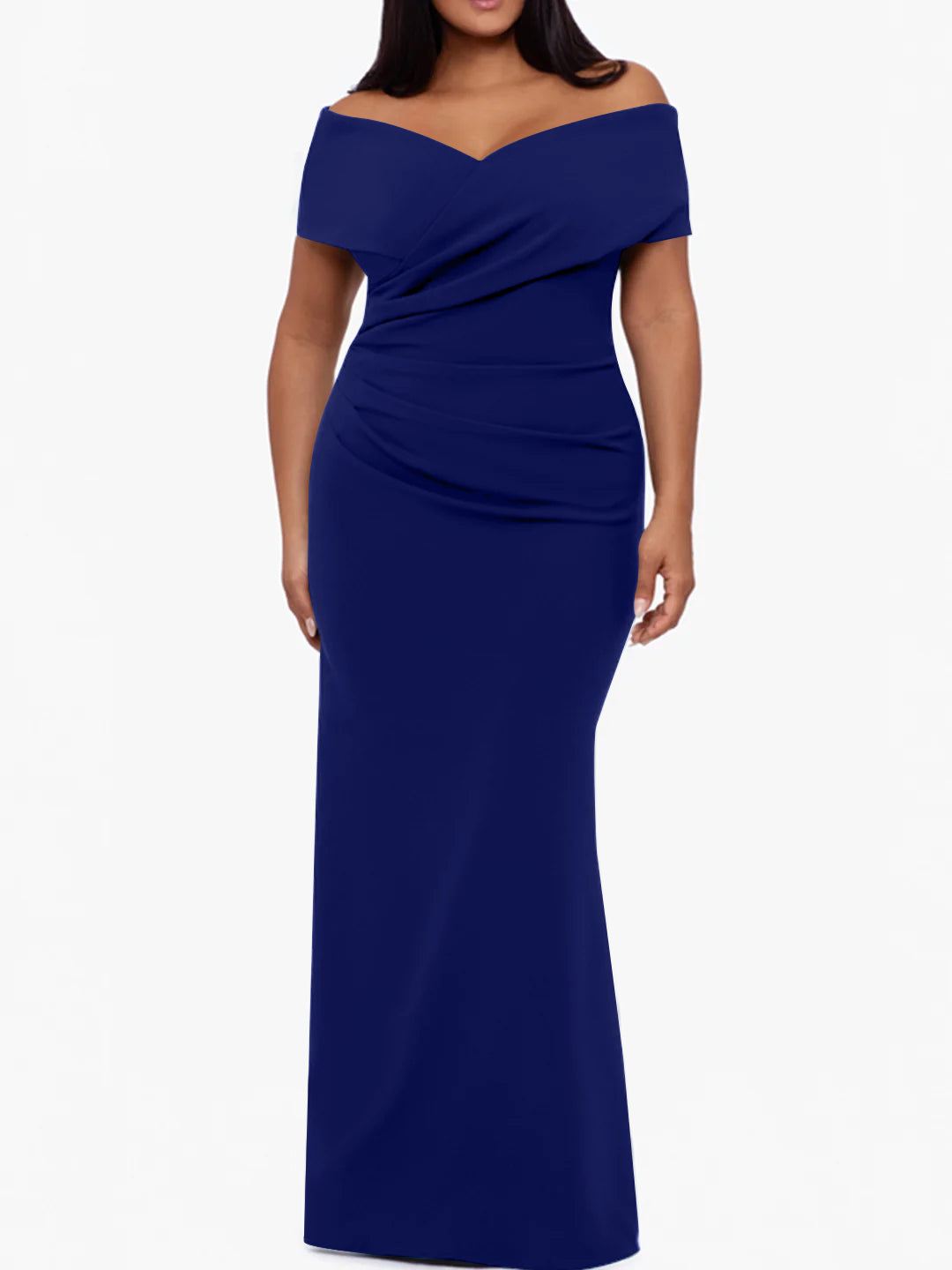 Plus Size Off-the-Shoulder Mermaid Trumpet Sleeveless Mother Of The Bride Floor-Length Dress-BMbridal