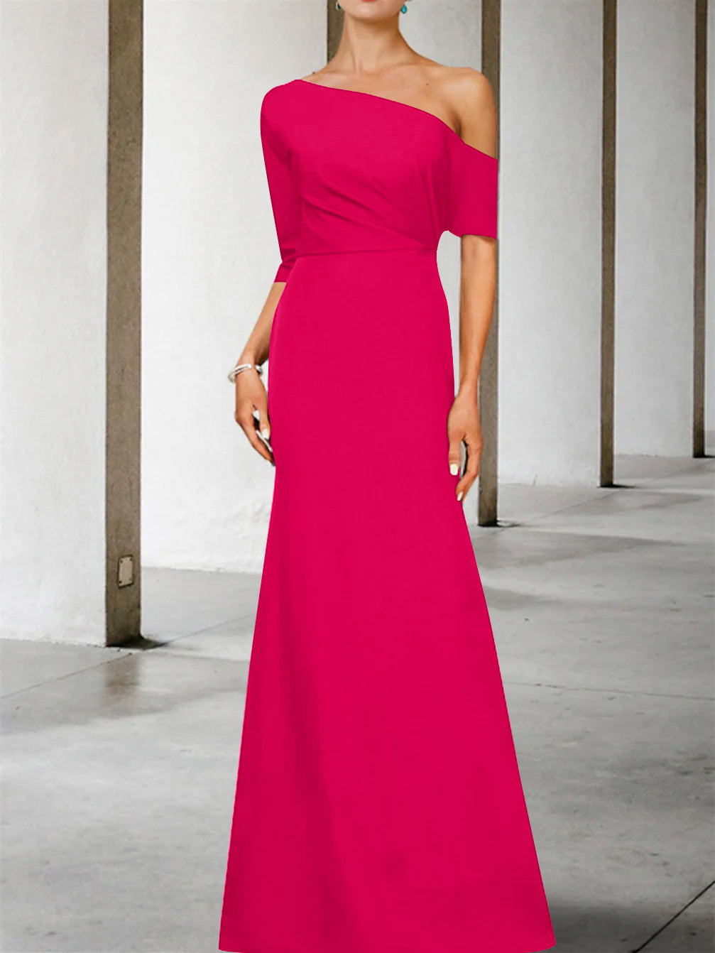 One-Shoulder A-Line Princess Gown with 3/4 Sleeves for the Mother of the Bride-BMbridal