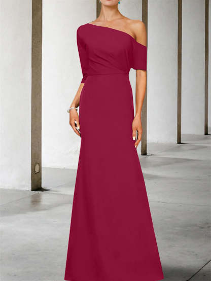 One-Shoulder A-Line Princess Gown with 3/4 Sleeves for the Mother of the Bride-BMbridal