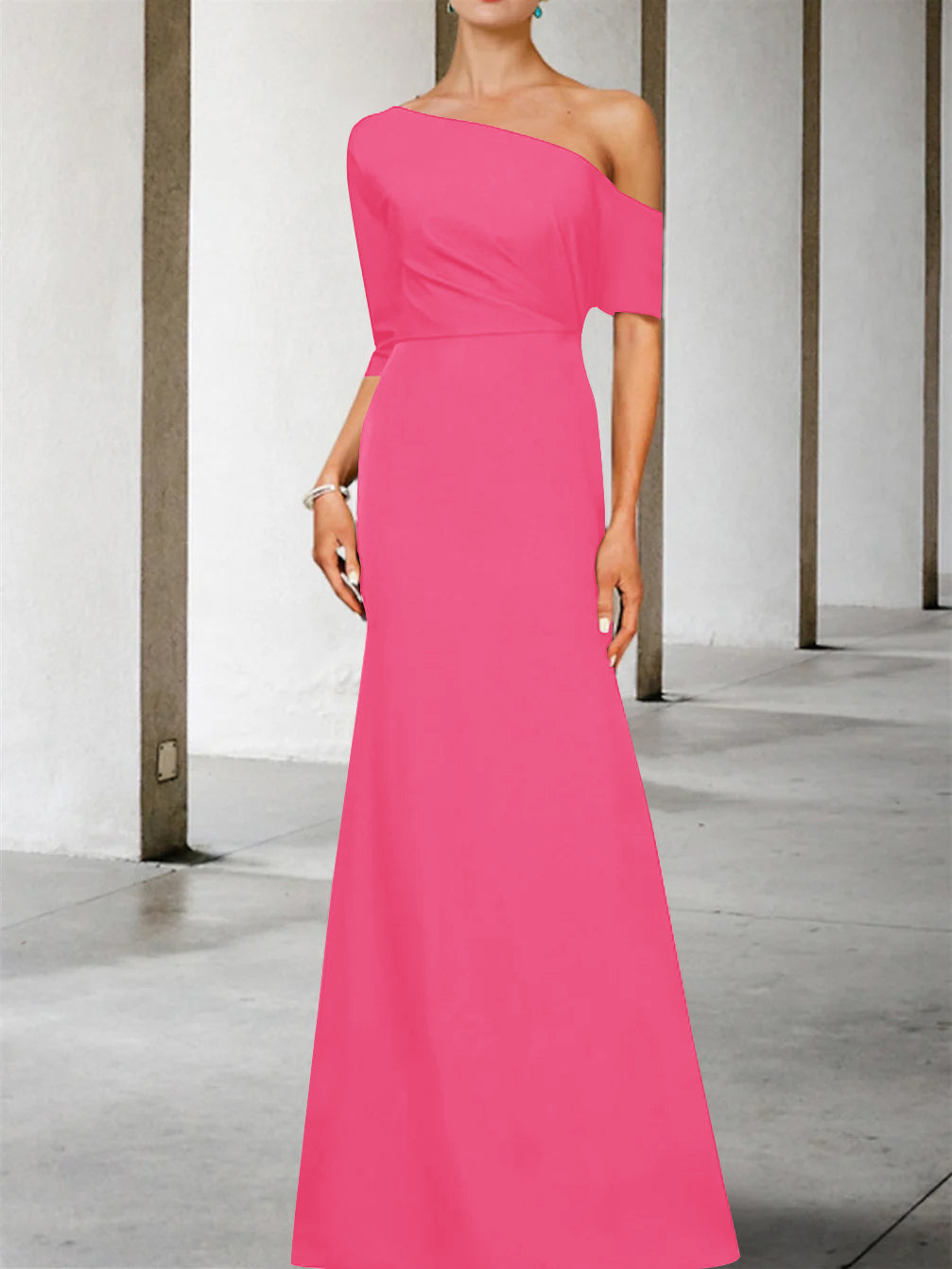 One-Shoulder A-Line Princess Gown with 3/4 Sleeves for the Mother of the Bride-BMbridal