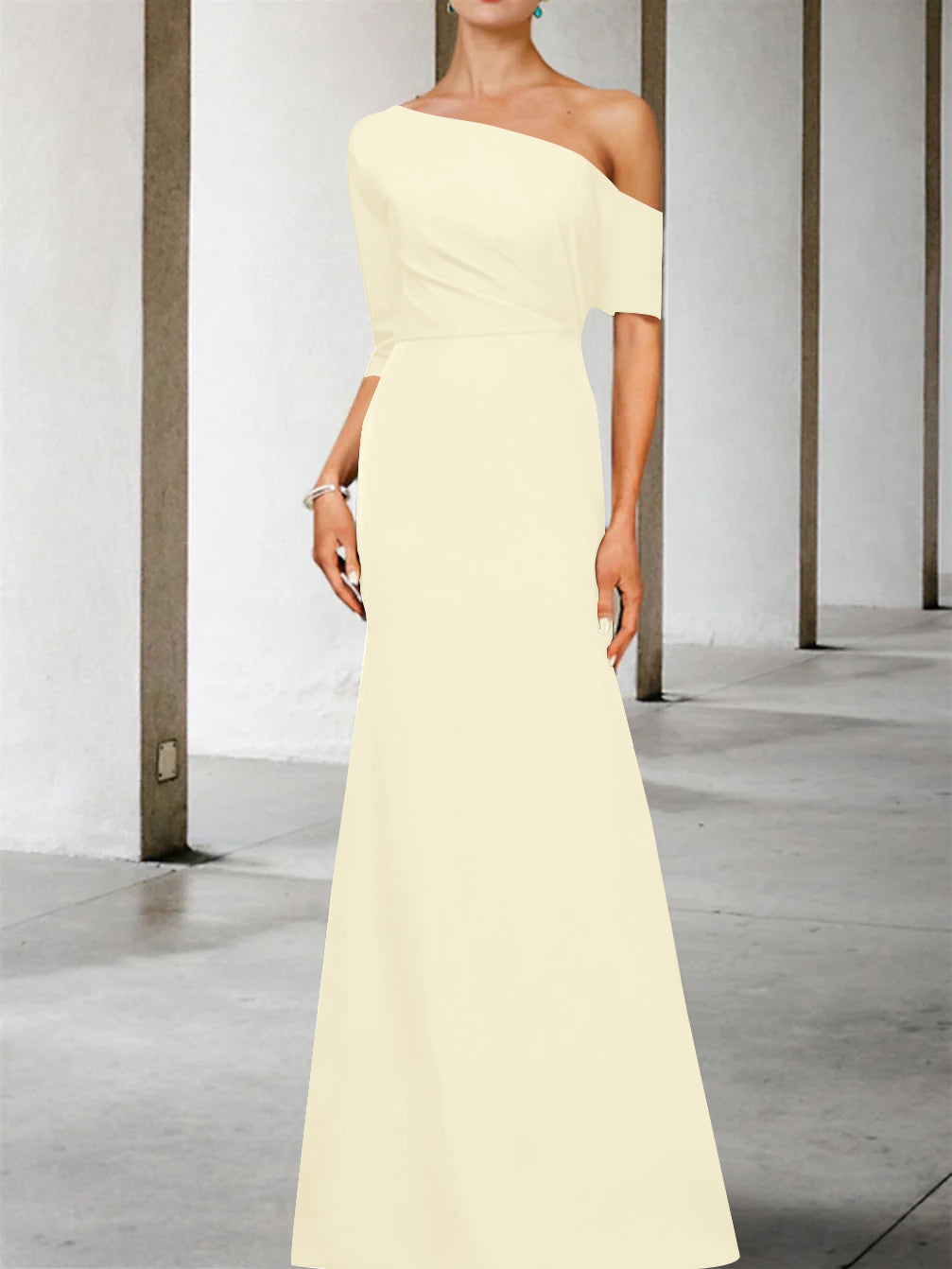 One-Shoulder A-Line Princess Gown with 3/4 Sleeves for the Mother of the Bride-BMbridal