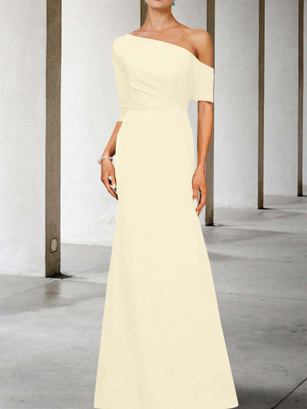 One-Shoulder A-Line Princess Gown with 3/4 Sleeves for the Mother of the Bride-BMbridal