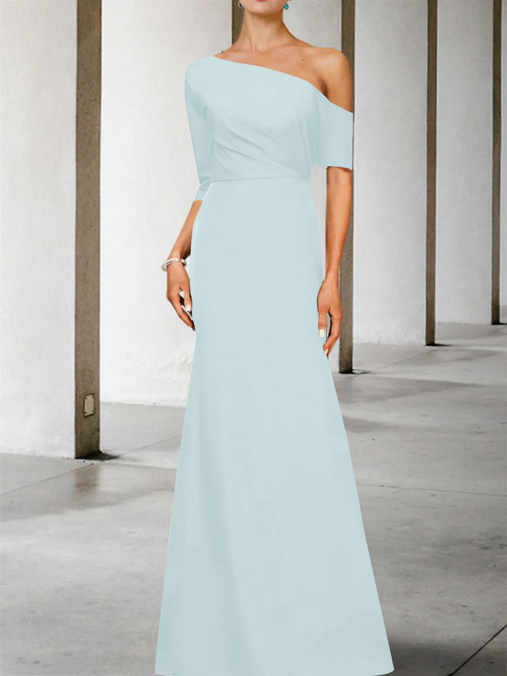 One-Shoulder A-Line Princess Gown with 3/4 Sleeves for the Mother of the Bride-BMbridal