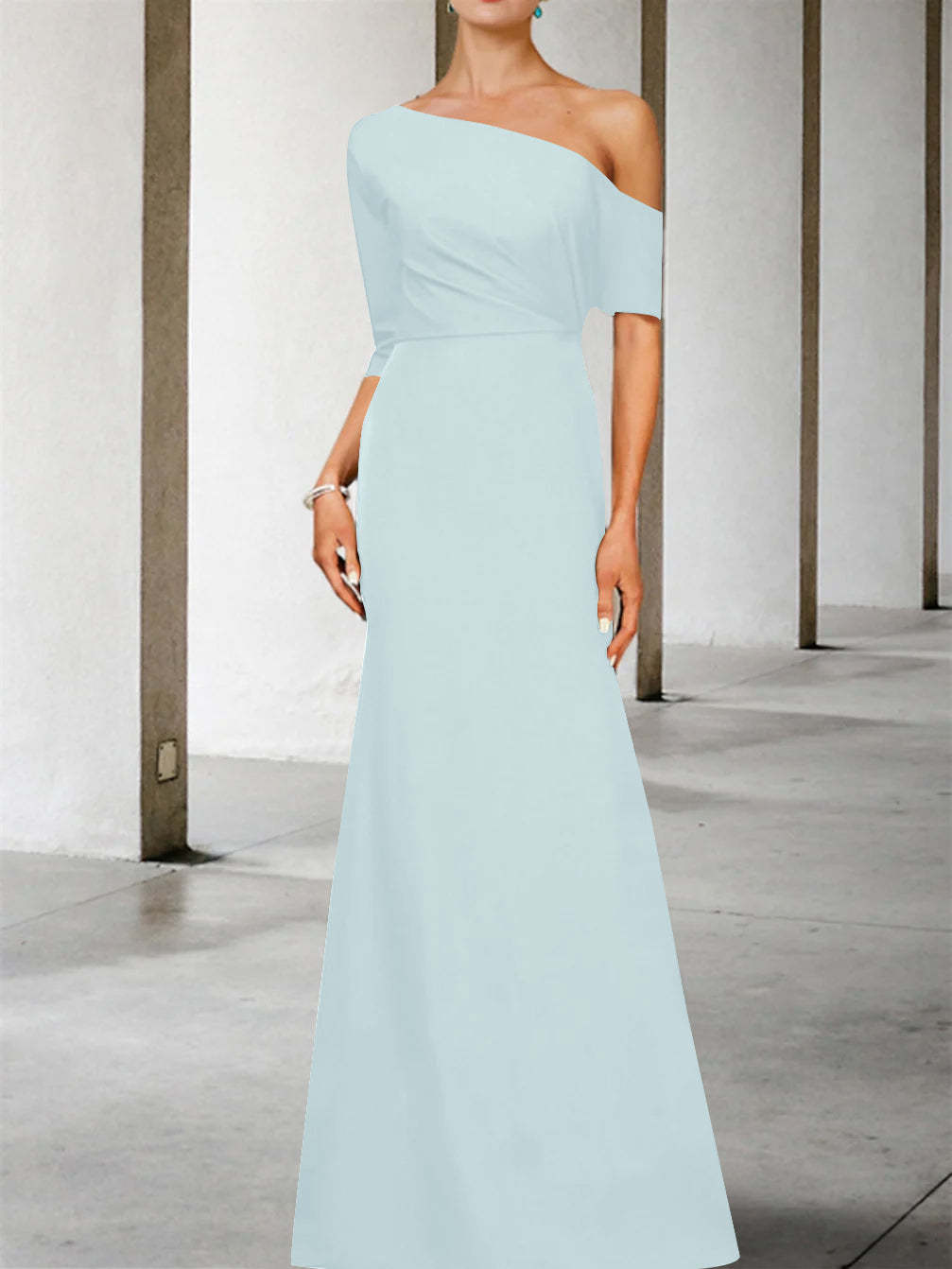 One-Shoulder A-Line Princess Gown with 3/4 Sleeves for the Mother of the Bride-BMbridal