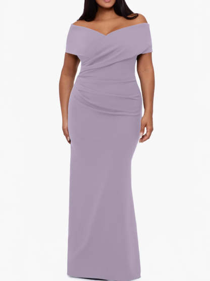 Plus Size Off-the-Shoulder Mermaid Trumpet Sleeveless Mother Of The Bride Floor-Length Dress-BMbridal