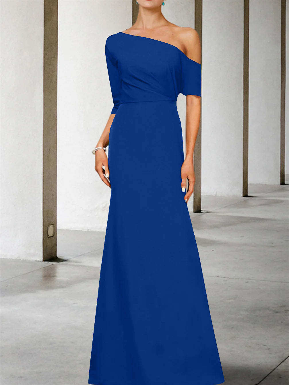 One-Shoulder A-Line Princess Gown with 3/4 Sleeves for the Mother of the Bride-BMbridal