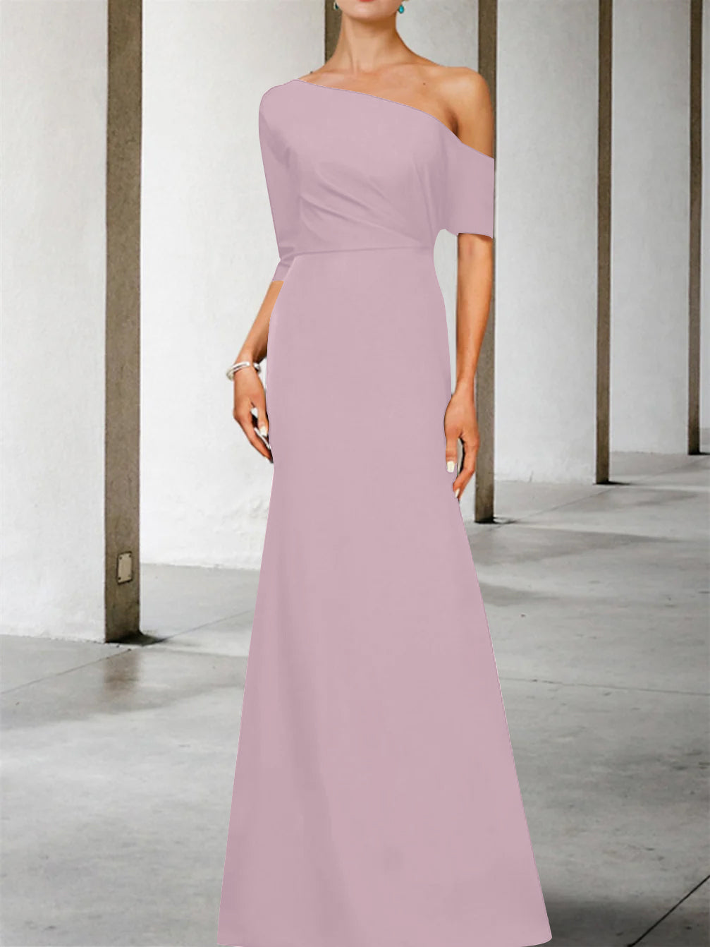 One-Shoulder A-Line Princess Gown with 3/4 Sleeves for the Mother of the Bride-BMbridal