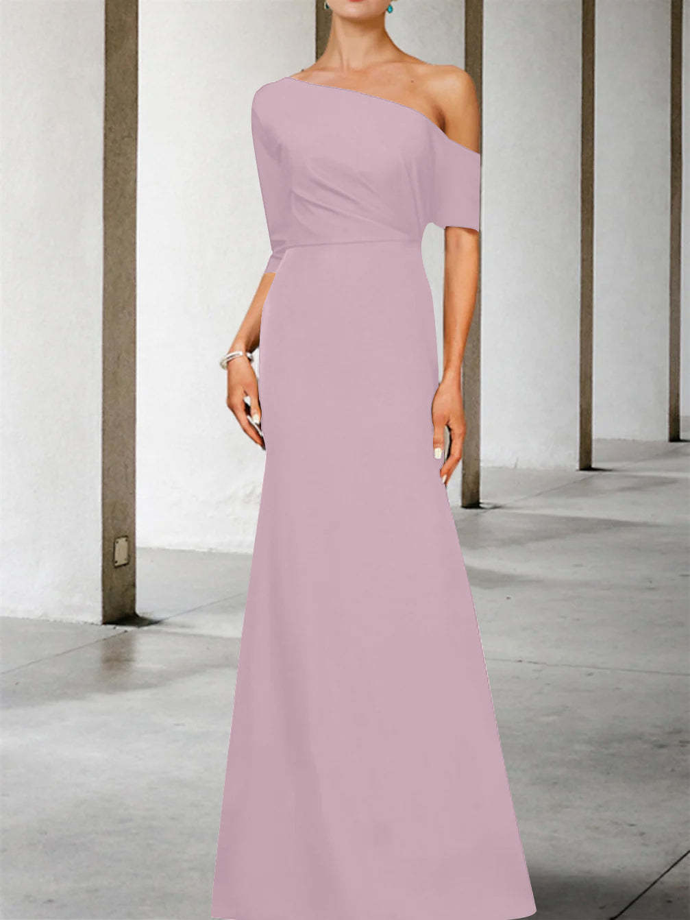 One-Shoulder A-Line Princess Gown with 3/4 Sleeves for the Mother of the Bride-BMbridal