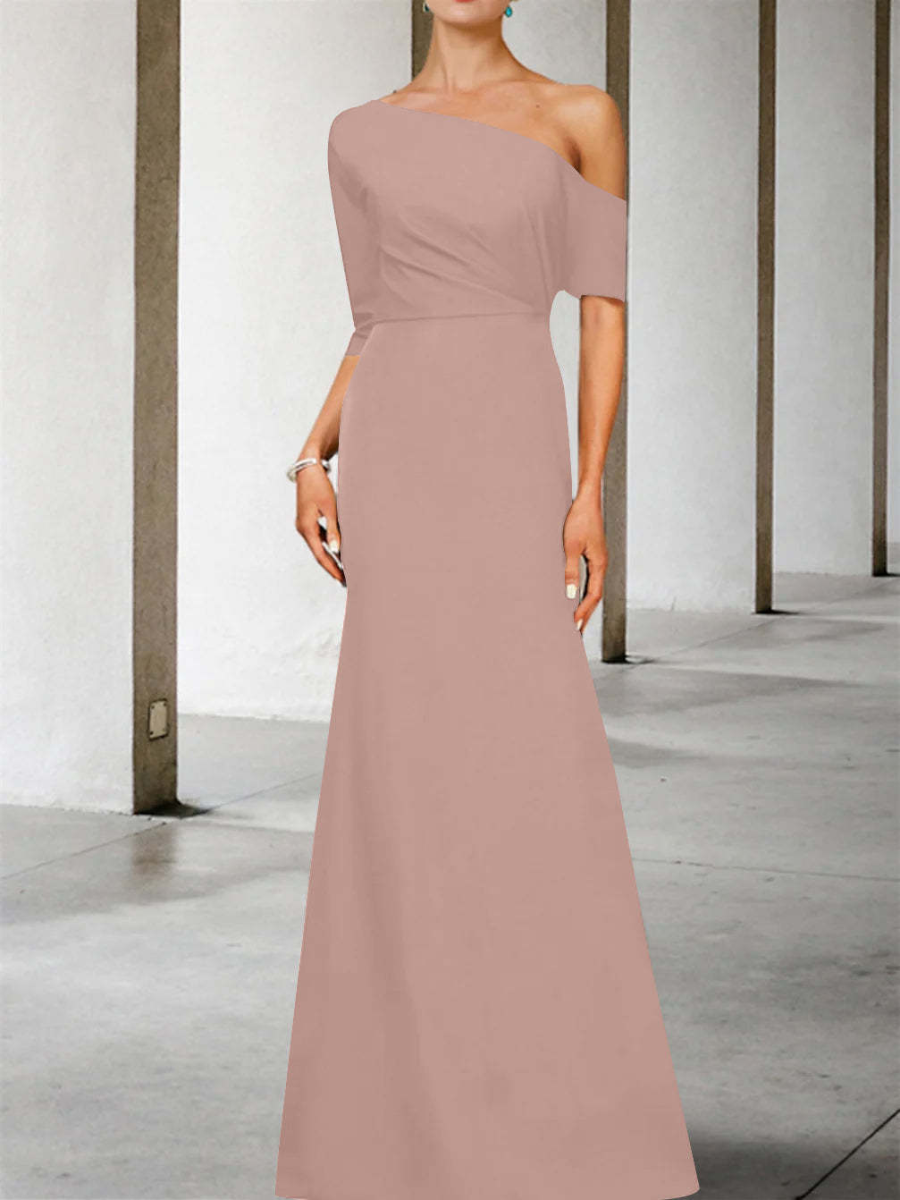 One-Shoulder A-Line Princess Gown with 3/4 Sleeves for the Mother of the Bride-BMbridal