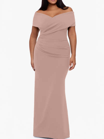 Plus Size Off-the-Shoulder Mermaid Trumpet Sleeveless Mother Of The Bride Floor-Length Dress-BMbridal