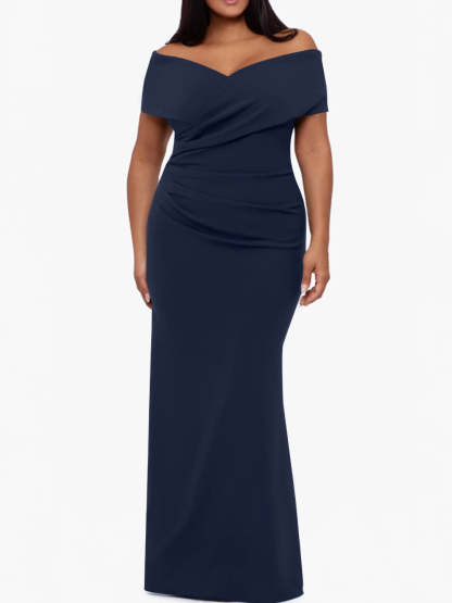 Plus Size Off-the-Shoulder Mermaid Trumpet Sleeveless Mother Of The Bride Floor-Length Dress-BMbridal