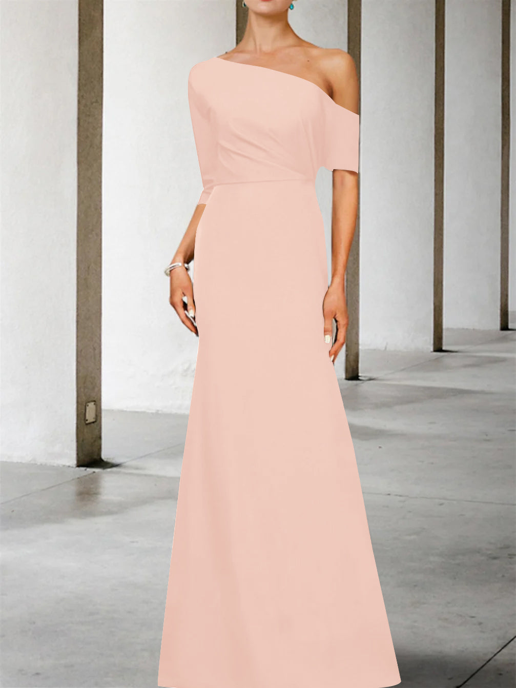 One-Shoulder A-Line Princess Gown with 3/4 Sleeves for the Mother of the Bride-BMbridal